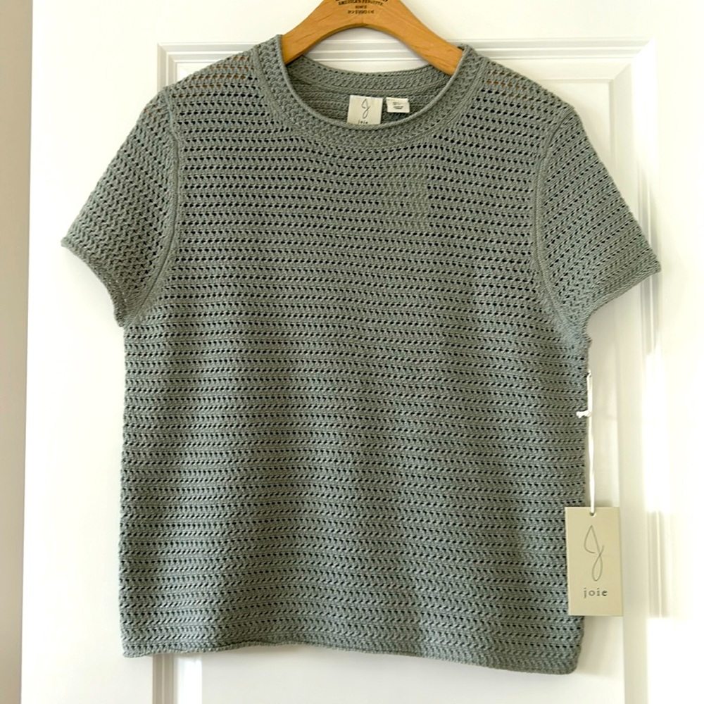 ⭐️NWT!⭐️Joie Sage Green Crochet Knit Cotton Sweater Top Sz Lg with MEASUREMENTS - Picture 3 of 10